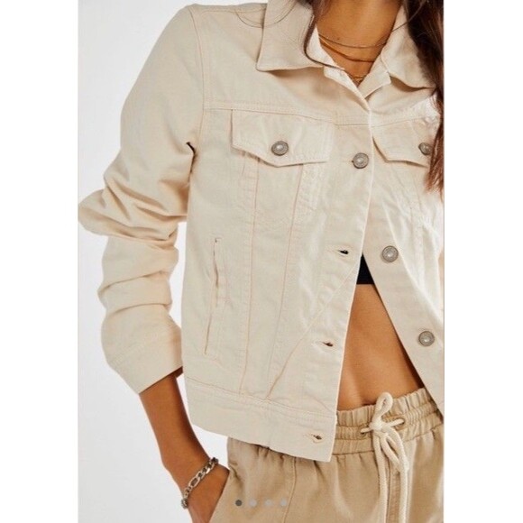 free people rumors denim Women jacket Size Large Classic Chic Preppy - Picture 1 of 10